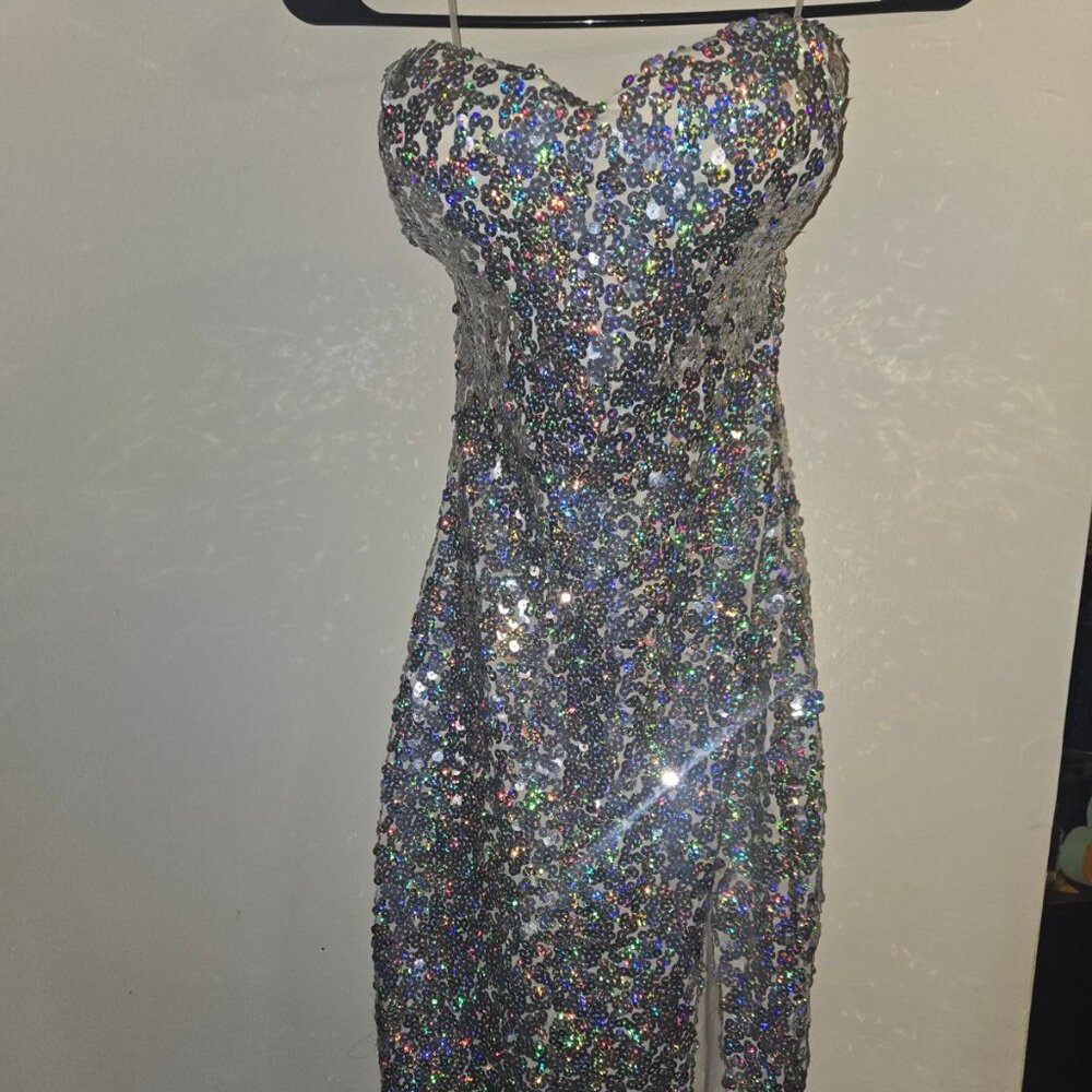 Trashy Lingerie Original Rabbit Dress in Silver Holo Drumroll Sequins